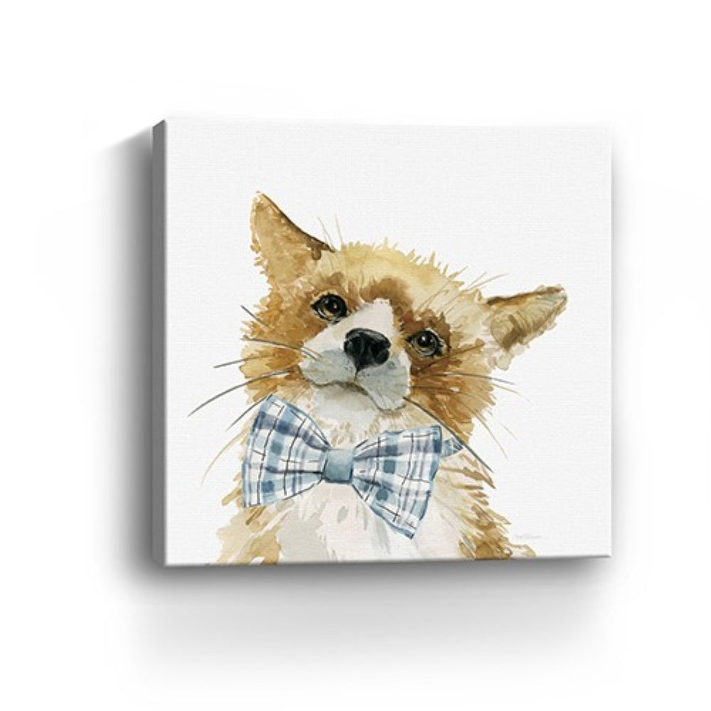 HomeRoots 30" Watercolor Fox Canvas Wall Art - Playful Bow Tie Design for Modern Nursery or Living Room Decor 30"x30" 398857
