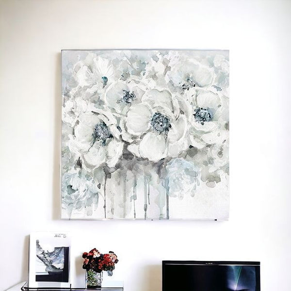 Homeroots Winter Blues Flower Unframed Print Wall Art  Polyester 398873