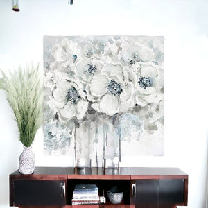 Homeroots Winter Blues Flower Unframed Print Wall Art  Polyester 398873