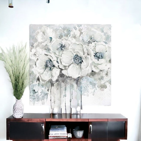 Homeroots Winter Blues Flower Unframed Print Wall Art  Polyester 398873