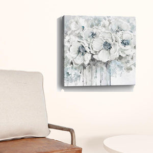 Homeroots Winter Blues Flower Unframed Print Wall Art  Polyester 398873