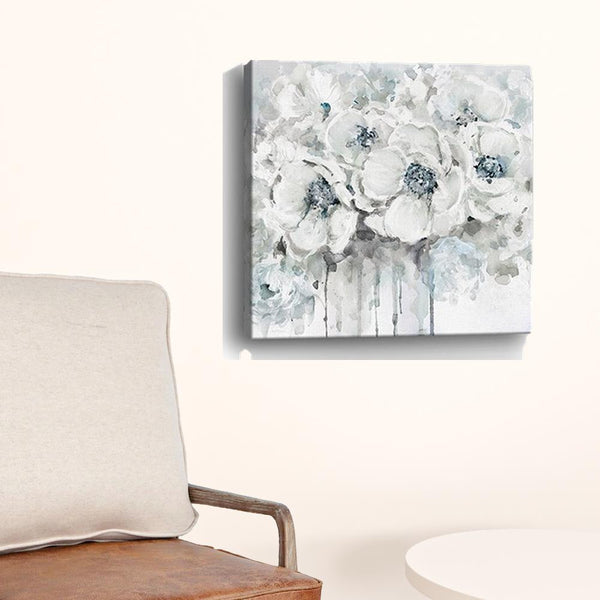 Homeroots Winter Blues Flower Unframed Print Wall Art  Polyester 398873