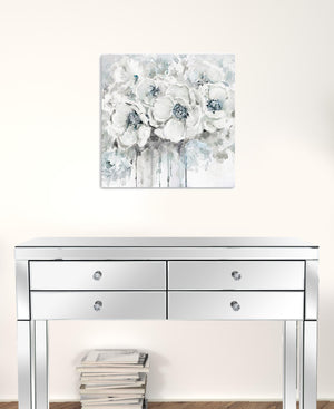 Homeroots Winter Blues Flower Unframed Print Wall Art  Polyester 398873