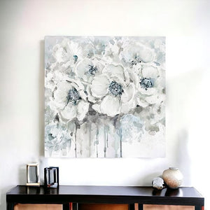 Homeroots Winter Blues Flower Unframed Print Wall Art  Polyester 398874