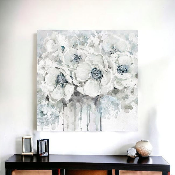 Homeroots Winter Blues Flower Unframed Print Wall Art  Polyester 398874
