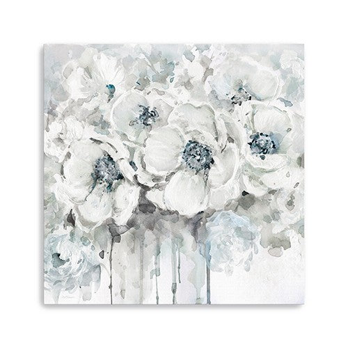 Homeroots Winter Blues Flower Unframed Print Wall Art  Polyester 398875