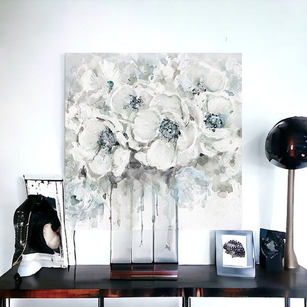 Homeroots Winter Blues Flower Unframed Print Wall Art  Polyester 398875