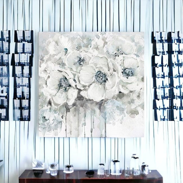 Homeroots Winter Blues Flower Unframed Print Wall Art  Polyester 398875