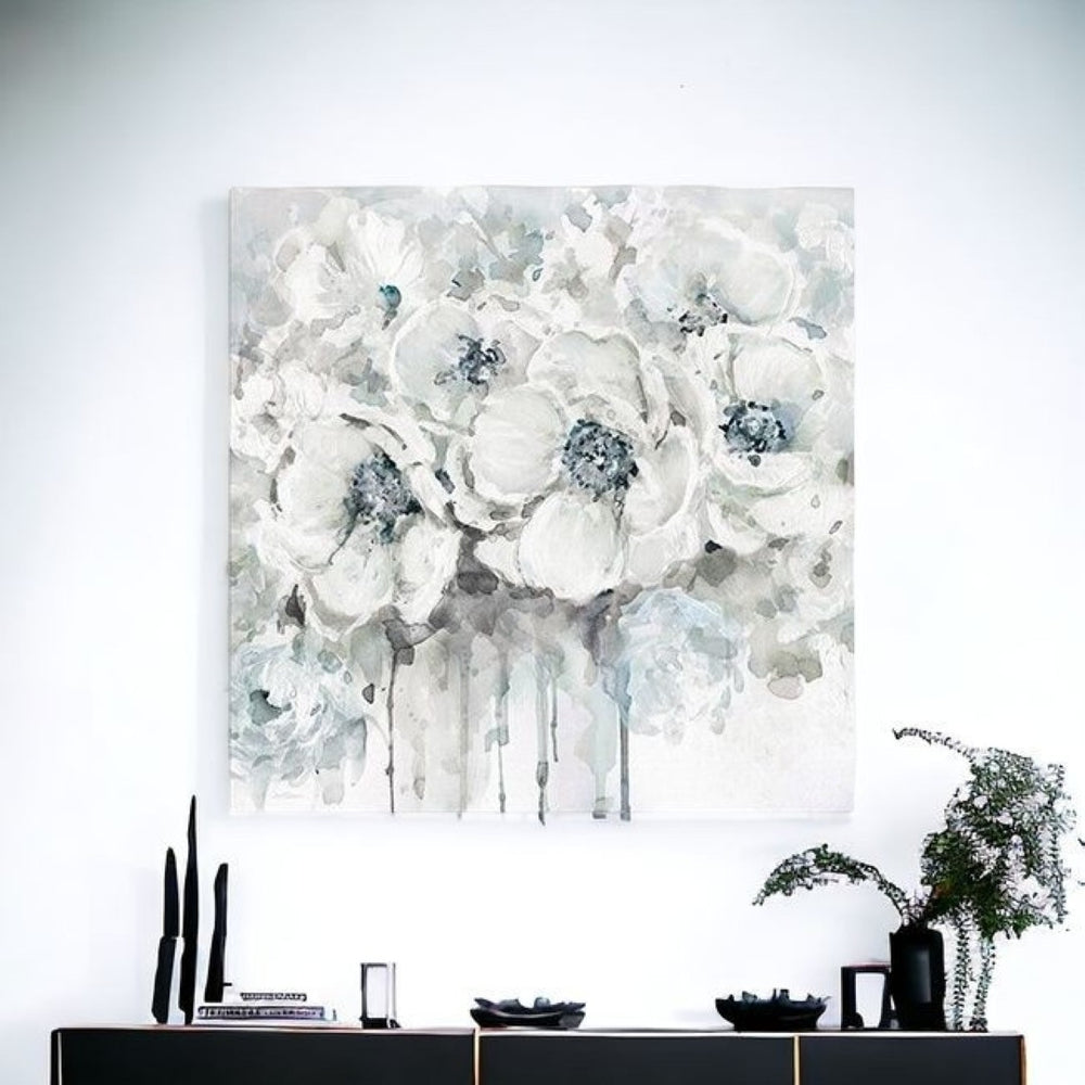 HomeRoots Winter Serenity Flower Canvas Print – Modern Wall Art for Calming, Elegant Home Decor Styles 40"x40" 398875