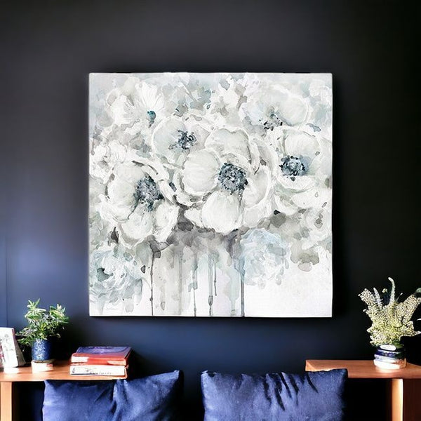 Homeroots Winter Blues Flower Unframed Print Wall Art  Polyester 398875
