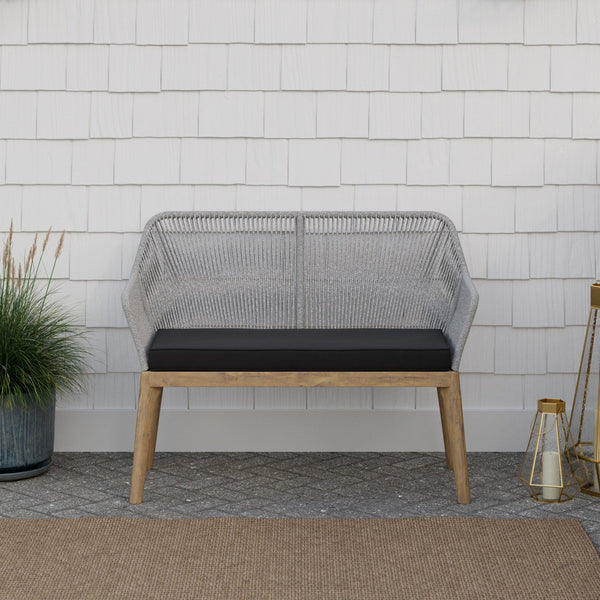 English Elm Brookside Two-Tone Rope Outdoor Loveseat Gray/Black – Weather-Resistant Wood Base, Removable Cushion Cover, Durable Design B350P394831