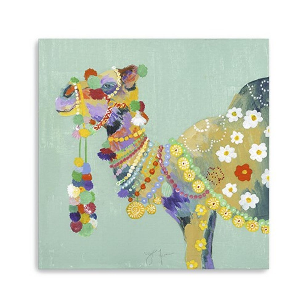 HomeRoots Moroccan Party Camel Canvas Print - Vibrant Wall Art for Modern Bohemian Home Decor and Spaces 40"x40" 398881