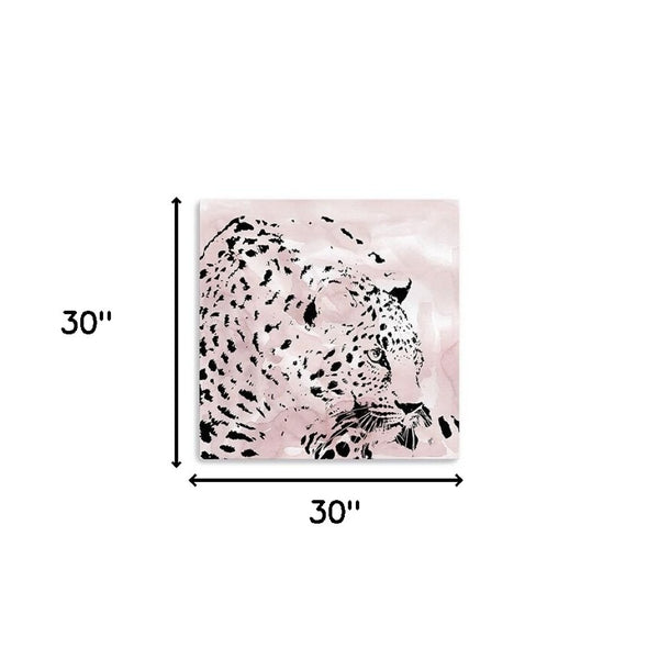 HomeRoots Pink Laying Leopard Canvas Art - Bold, Contemporary Wall Decor for Modern Spaces & Stylish Interiors 30"x30" 398883