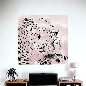 HomeRoots Pink Laying Leopard Canvas Art - Bold, Contemporary Wall Decor for Modern Spaces & Stylish Interiors 30"x30" 398883