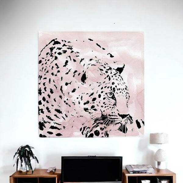 HomeRoots Pink Laying Leopard Canvas Art - Bold, Contemporary Wall Decor for Modern Spaces & Stylish Interiors 30"x30" 398883