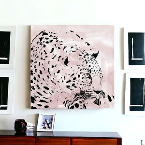HomeRoots Pink Laying Leopard Canvas Art - Bold, Contemporary Wall Decor for Modern Spaces & Stylish Interiors 40"x40" 398884