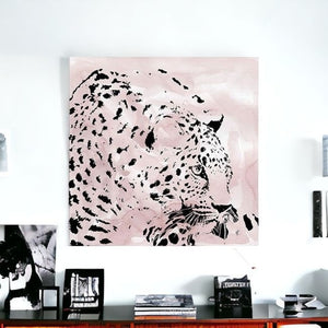 HomeRoots Pink Laying Leopard Canvas Art - Bold, Contemporary Wall Decor for Modern Spaces & Stylish Interiors 40"x40" 398884