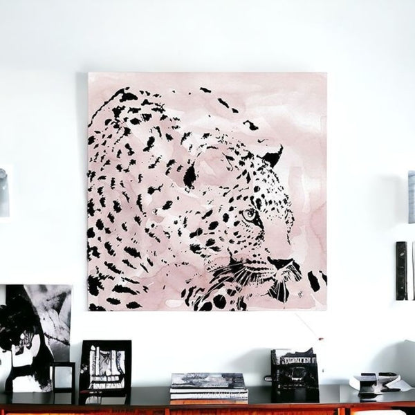 HomeRoots Pink Laying Leopard Canvas Art - Bold, Contemporary Wall Decor for Modern Spaces & Stylish Interiors 40"x40" 398884