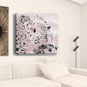 HomeRoots Pink Laying Leopard Canvas Art - Bold, Contemporary Wall Decor for Modern Spaces & Stylish Interiors 40"x40" 398884