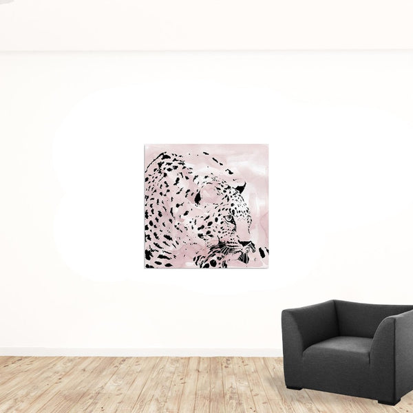 HomeRoots Pink Laying Leopard Canvas Art - Bold, Contemporary Wall Decor for Modern Spaces & Stylish Interiors 40"x40" 398884