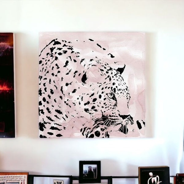 HomeRoots Pink Laying Leopard Canvas Art - Bold, Contemporary Wall Decor for Modern Spaces & Stylish Interiors 40"x40" 398884