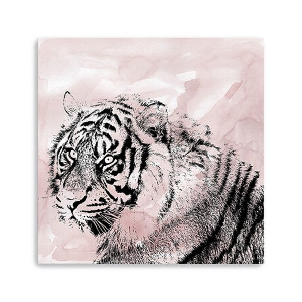 HomeRoots Pink Crouching Tiger Canvas Art - Bold, Unframed Wall Décor for Modern and Eclectic Spaces 30"x30" 398886