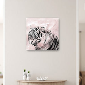 HomeRoots Pink Crouching Tiger Canvas Art - Bold, Unframed Wall Décor for Modern and Eclectic Spaces 30"x30" 398886
