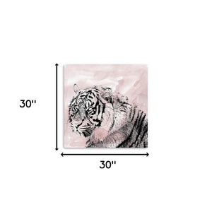 HomeRoots Pink Crouching Tiger Canvas Art - Bold, Unframed Wall Décor for Modern and Eclectic Spaces 30"x30" 398886
