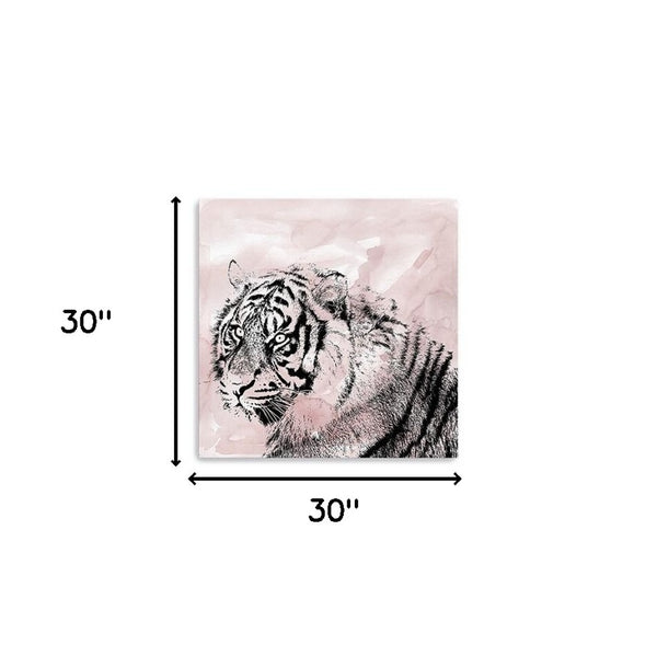 HomeRoots Pink Crouching Tiger Canvas Art - Bold, Unframed Wall Décor for Modern and Eclectic Spaces 30"x30" 398886