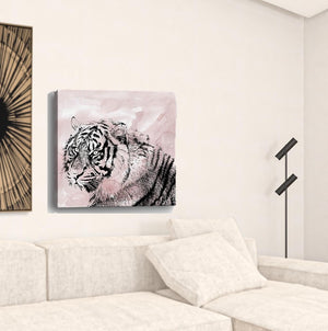 HomeRoots Pink Crouching Tiger Canvas Art - Bold, Unframed Wall Décor for Modern and Eclectic Spaces 30"x30" 398886