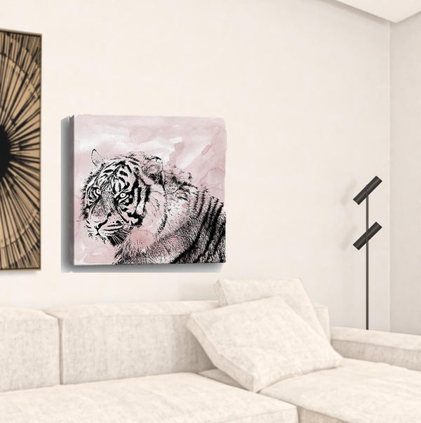 HomeRoots Pink Crouching Tiger Canvas Art - Bold, Unframed Wall Décor for Modern and Eclectic Spaces 30"x30" 398886