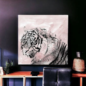 HomeRoots Pink Crouching Tiger Canvas Art - Bold, Unframed Wall Décor for Modern and Eclectic Spaces 30"x30" 398886