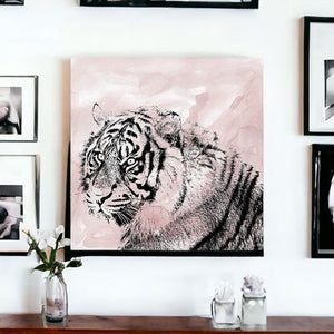 HomeRoots Pink Crouching Tiger Canvas Art - Bold, Unframed Wall Décor for Modern and Eclectic Spaces 30"x30" 398886