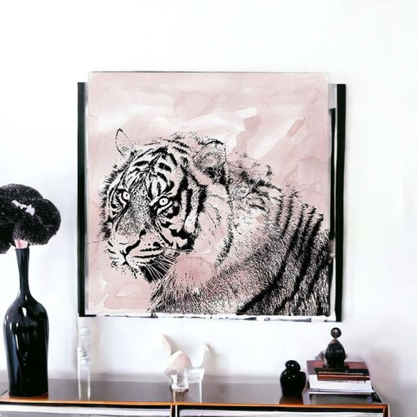 HomeRoots Pink Crouching Tiger Canvas Art - Bold, Unframed Wall Décor for Modern and Eclectic Spaces 30"x30" 398886