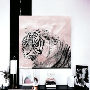 HomeRoots Pink Crouching Tiger Canvas Art - Bold, Unframed Wall Décor for Modern and Eclectic Spaces 30"x30" 398886