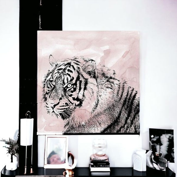 HomeRoots Pink Crouching Tiger Canvas Art - Bold, Unframed Wall Décor for Modern and Eclectic Spaces 30"x30" 398886