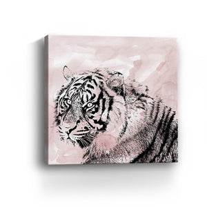 HomeRoots Pink Crouching Tiger Canvas Art - Bold, Unframed Wall Décor for Modern and Eclectic Spaces 40"x40" 398887