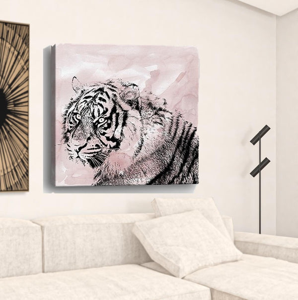 HomeRoots Pink Crouching Tiger Canvas Art - Bold, Unframed Wall Décor for Modern and Eclectic Spaces 40"x40" 398887