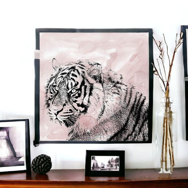HomeRoots Pink Crouching Tiger Canvas Art - Bold, Unframed Wall Décor for Modern and Eclectic Spaces 40"x40" 398887