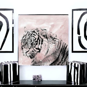 HomeRoots Pink Crouching Tiger Canvas Art - Bold, Unframed Wall Décor for Modern and Eclectic Spaces 40"x40" 398887