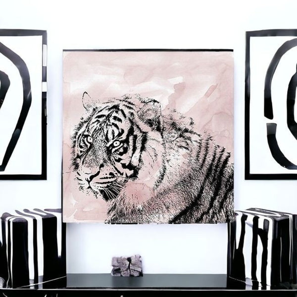 HomeRoots Pink Crouching Tiger Canvas Art - Bold, Unframed Wall Décor for Modern and Eclectic Spaces 40"x40" 398887
