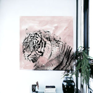HomeRoots Pink Crouching Tiger Canvas Art - Bold, Unframed Wall Décor for Modern and Eclectic Spaces 40"x40" 398887