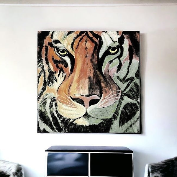 Homeroots Staring Tiger Portrait Unframed Print Wall Art  Polyester 398895