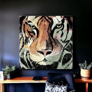 Homeroots Staring Tiger Portrait Unframed Print Wall Art  Polyester 398895
