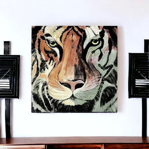 Homeroots Staring Tiger Portrait Unframed Print Wall Art  Polyester 398895