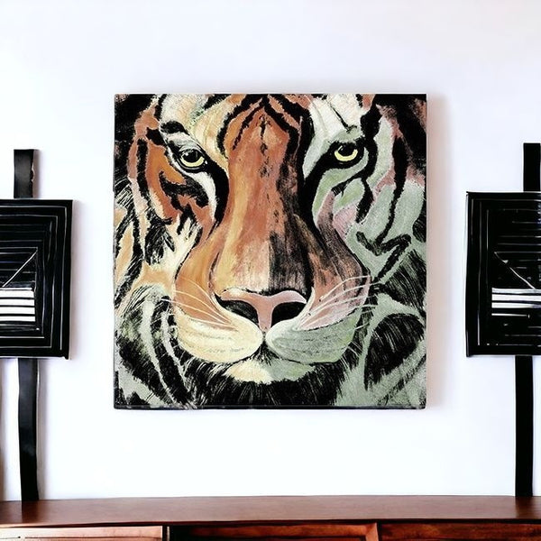 Homeroots Staring Tiger Portrait Unframed Print Wall Art  Polyester 398895