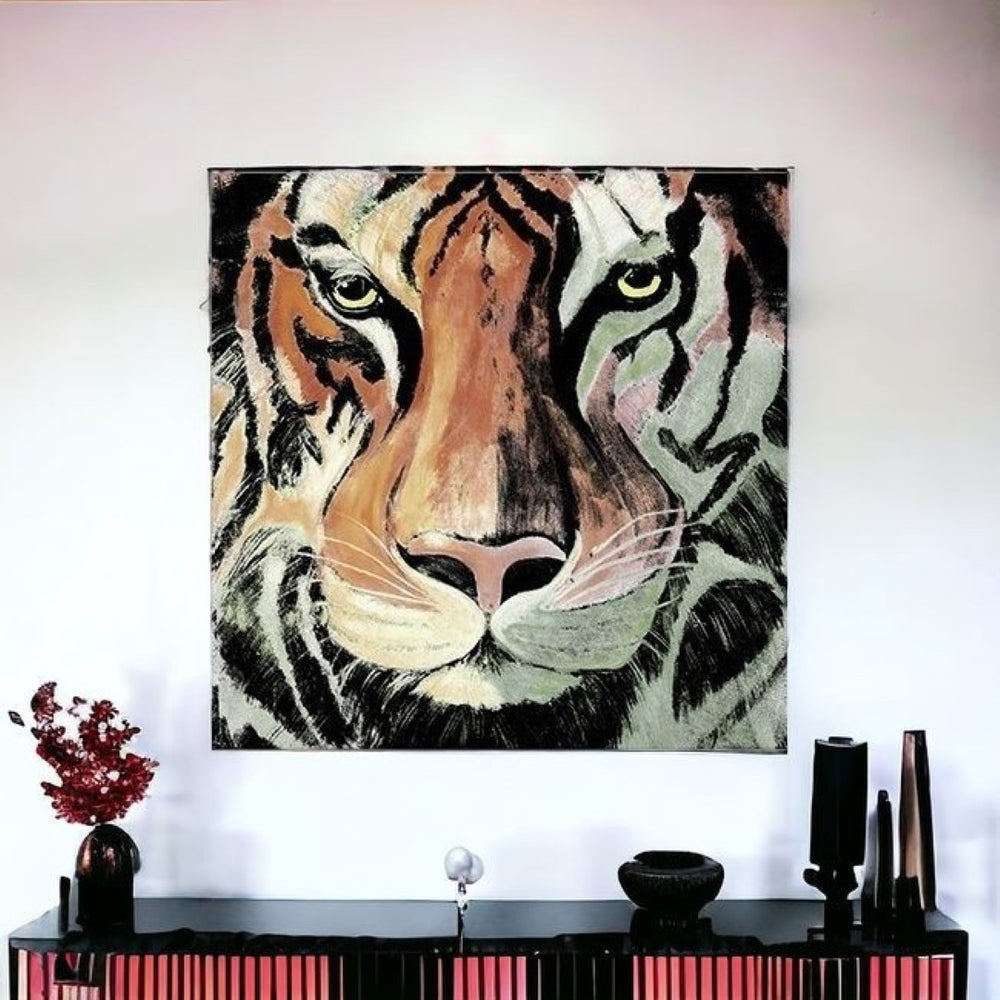 HomeRoots Staring Tiger Portrait Canvas Print - Bold, Eye-Catching Wall Art for Modern Home Decor & Style 30"x30" 398895