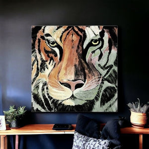 Homeroots Staring Tiger Portrait Unframed Print Wall Art  Polyester 398896