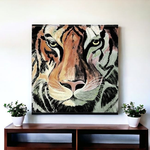 Homeroots Staring Tiger Portrait Unframed Print Wall Art  Polyester 398896