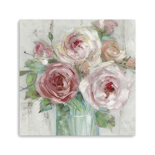 Homeroots 40" X 40" Watercolor Soft Pastel Peonies Bouquet Canvas Wall Art  Polyester 398899